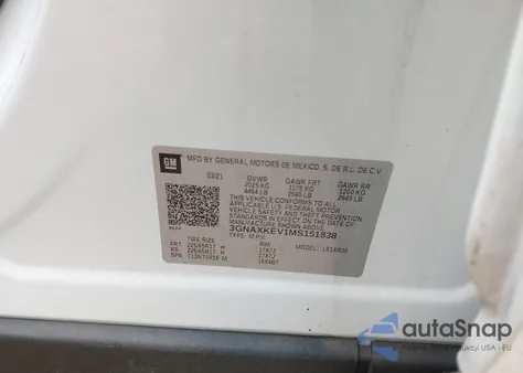 2021 Chevrolet Equinox Fwd Lt from USA, damaged, VIN 3GNAXKEV1MS151838